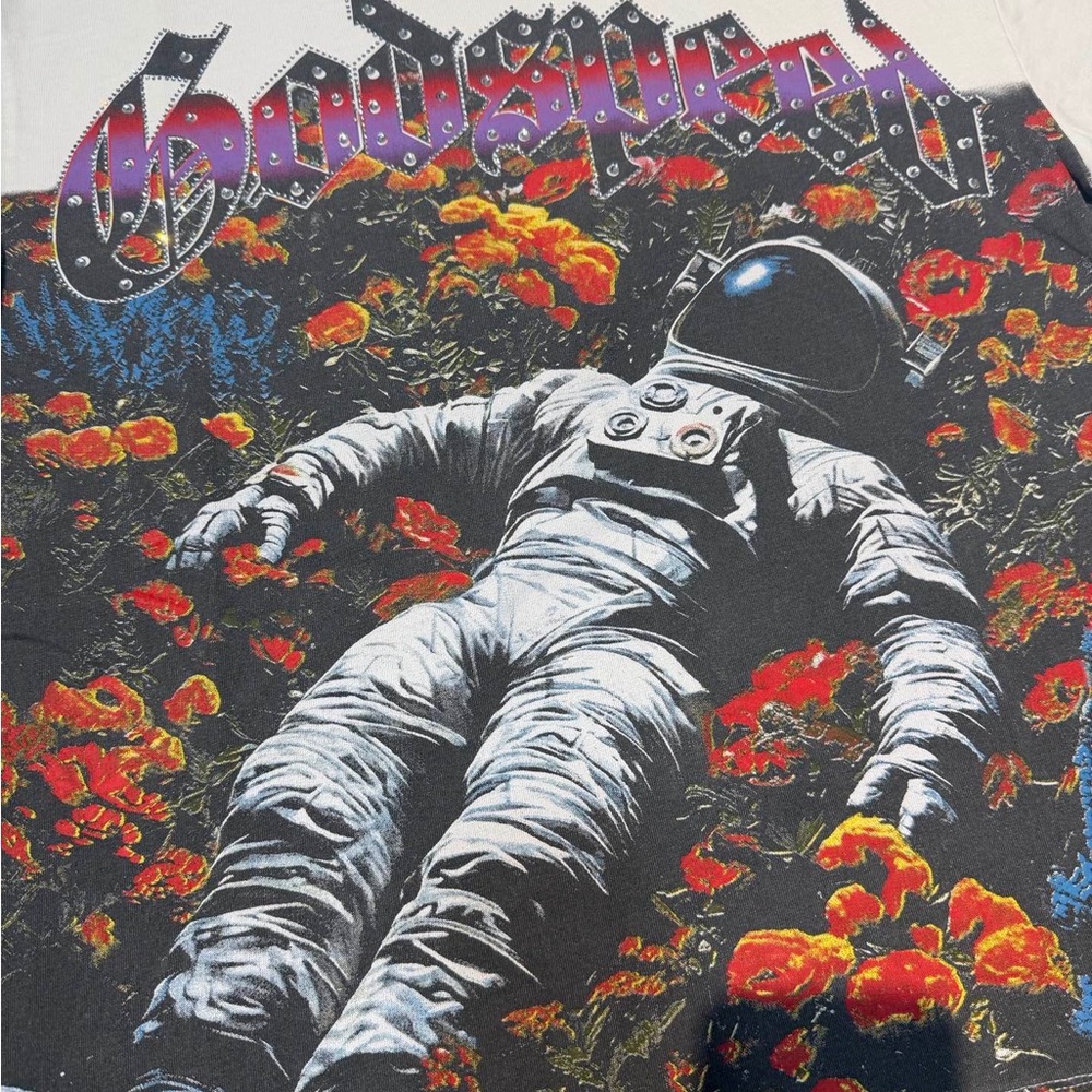 White Graphic Astronaut Floral Short Sleeve Tee by Godspeed - Picture 4 of 4